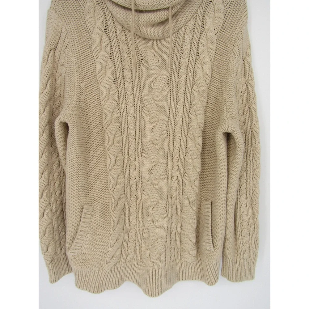 LL Bean Cable Knit Sweater XL Beige Cowl Neck Cabin Gorpcore Preppy Classy Cozy